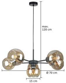 Luster na lanku KALIOPE 6xE27/60W/230V čierna/dymová béžová
