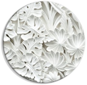 Artgeist Okrúhlý obraz - Carved Nature - Pattern With White Leaves Made of Stone Veľkosť: 80x80