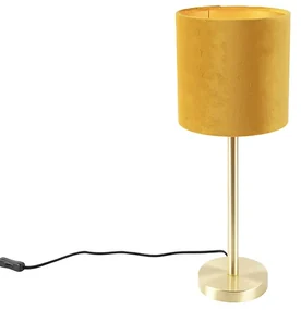 Stolná lampa mosadz s žltým tienidlom 20 cm - Simplo