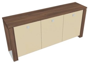 Nízka skriňa Verno+ S 200 x 46 x 90 cm, sklenené dvere, orech / vanilka