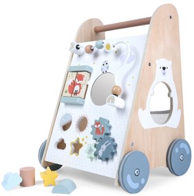 Drevené vzdelávacie chodítko s pohyblivými prvkami,