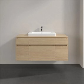 VILLEROY &amp; BOCH Legato závesná skrinka pod umývadlo (umývadlo v strede), 5 zásuviek, 1200 x 500 x 550 mm, Nordic Oak, B68300VJ