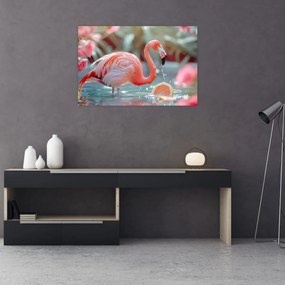 Obraz - Plameniak v jazierku (90x60 cm)
