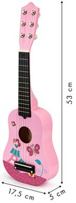 Detská gitara s drevenými kovovými strunami - ružová