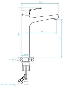 Kuchinox Atez, vysoká umývadlová batéria h-288 + odtoková zátka ClickClack, čierna matná, LAV-BTK_72NA