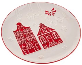 Biely servírovací keramický tanier s vianočným motívom ø 26 cm Christmas cottage – Dakls