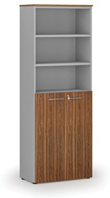 Kombinovaná kancelárska skriňa PRIMO GRAY, dvere na 3 poschodia, 2128 x 800 x 420 mm, sivá/orech