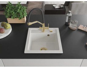 Mexen Vito, 1-komorový granitový drez 520x490x210 mm, drezová batéria Duo, biela, 6503-20-671701-57-G