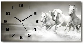 Vodorovné Moderné sklenené hodiny na stenu Biele kone pl_zsp_60x30_f_44040199