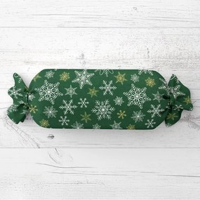 Biante Vankúš valec bonbon Sandra SA-703 Vianočné vločky na zelenom 15x40 cm