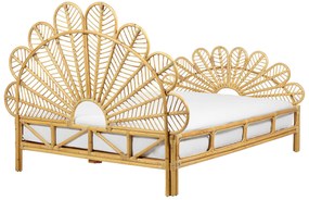 Ratanová pávia posteľ 140 x 200 cm svetlé drevo FLORENTINE Beliani