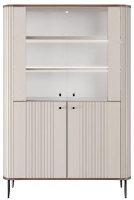 Vitrína Vesper 103 cm - kašmírová / orech / čierne nožičky