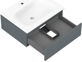 Mexen Rivel, kúpeľňová skrinka 60 cm s umývadlom Vela, 1 zásuvka, drážkovaná, grafitová matná/biela matná, 91A20-06023-1-BF66-W23M01
