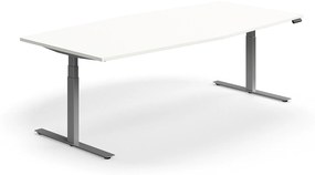 Výškovo nastaviteľný rokovací stôl QBUS, ovál, 2400x1200 mm, strieborný rám, biela