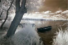 Obraz loďky na jazere (90x60 cm)