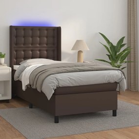 Boxspring posteľ s matracom a LED hnedá 100x200 cm umelá koža 3139370