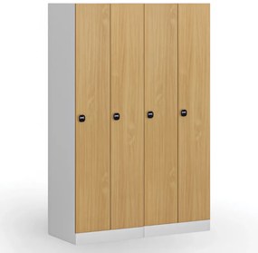 Kovová šatníková skrinka S1, 2-dverová, 1850 x 600 x 500 mm, zámok s čítačkou RFID kariet, laminované dvere, breza