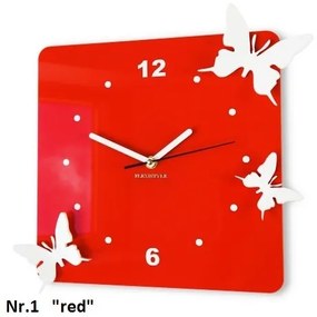Červené nástenné hodiny 3D motýliky