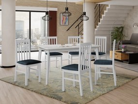 Rozkladací stôl so 6 stoličkami AL16, Morenie: biela, Poťahové látky: Zetta 300, Farby nožičiek: biela