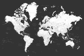 Plagát, Obraz - Blursbyai - Black and white world map, (60 x 40 cm)