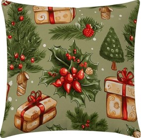 Obliečka na vankúš z mikrovlákna CHRISTMAS PRESENTS 45x45 cm, zelený