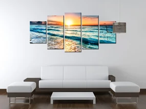 Gario Obraz s hodinami Západ slnka v Cancúne Mexiko - 5 dielny Rozmery: 150 x 70 cm
