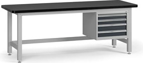 Pracovný stôl do dielne G4 so závesným boxom na náradie, MDF + PVC doska, 4 zásuvky, 2100 x 750 x 800 mm, grafit