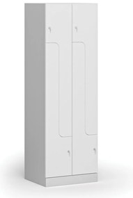 Kovová šatníková skrinka S1 Z, 4 oddiely, 1850 x 600 x 500 mm, demont, cylindrický zámok, laminované dvere, biela