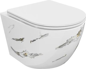Mexen Lena, závesná WC misa Rimless s duroplastovým sedátkom s pomalým zatváraním, imitácia mramoru-biely kameň, 30224091