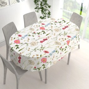 Biante Bavlnený oválny obrus Sandra SA-667 Veľké lúčne kvety na bielom 50x100 cm