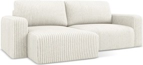 Krémovobiela menčestrová rozkladacia/s úložným priestorom rohová pohovka (ľavý roh/s leňoškou) Kona – Makamii