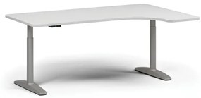 Výškovo nastaviteľný stôl OBOL, elektrický, 675-1325 mm, ľavý/pravý, doska 1800x1200 mm, sivá zaoblená podnož, biela