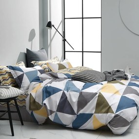 DomTextilu Originálne farebné posteľné obliečky z bavlny motív trojuholníky 4 časti: 1ks 160 cmx200 + 2ks 70 cmx80 + plachta Biela 70x80 cm 24568-147048