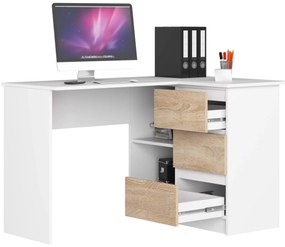 Rohový písací stôl B16 124 cm biely/dub sonoma pravý