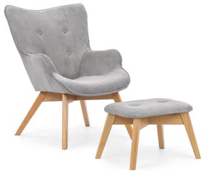 Sivé menčestrové kreslo s podnožkou Niko – Ropez