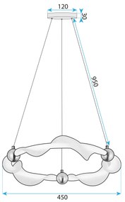 Toolight Toolight, LED závesné osvetlenie 45cm, 29W, 2500lm, 4000K, G010-CP, zlatá-biela, OSW-06317