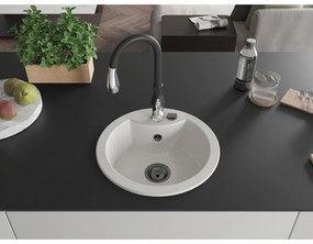 Mexen Diego, 1-komorový granitový drez 488x488x167 mm a drezová batéria Savita, biela, 6512-20-672601-70