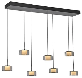 Závesná lampa čierna s dymovým sklom vrátane LED 7-svetiel Easylift - Rika