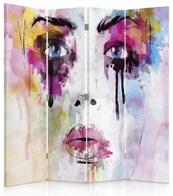 Ozdobný paraván Abstraktní ženská tvář - 145x170 cm, štvordielny, klasický paraván