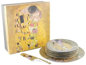 HOME ELEMENTS Tortová súprava: tortový tanier, 6 x tanier, tortová lyžica, Klimt, Bozk zlatý