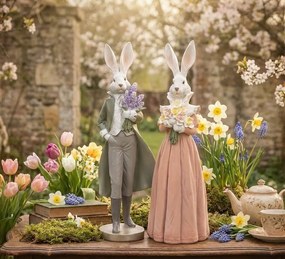 Decorative Figurine Rabbit 17x15x53 Cm White Plastic - 17*15*53 cm