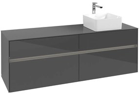 VILLEROY &amp; BOCH Collaro závesná skrinka pod umývadlo na dosku (umývadlo vpravo), 4 zásuvky, s LED osvetlením, 1600 x 500 x 548 mm, Glossy Grey, C051B0FP