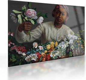 Sklenený obraz - Frédéric Bazille, Young Woman with Peonies, reprodukcia (70x50 cm)