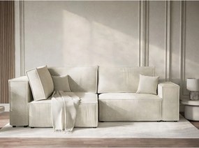 Krémovobiela ženilková rozkladacia/s úložným priestorom rohová pohovka (ľavý roh/do L) Tonga – Maison de Rêve