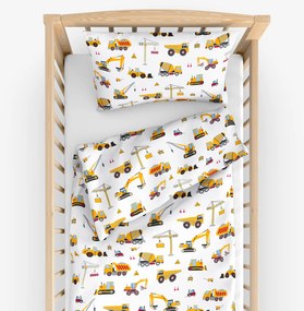Goldea detské bavlnené obliečky do postieľky - nákladné autá a bagre 90 x 120 a 40 x 60 cm