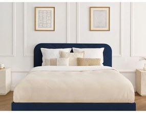 Tmavomodrá čalúnená dvojlôžková posteľ s roštom 180x200 cm Prune – Bobochic Paris