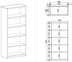 Kancelársky regál MIRELLI A+, 800 x 400 x 1800 mm, čerešňa