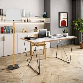 Biely pracovný stôl s čiernymi nohami TemaHome Flow, 140 x 75 cm