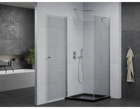 Mexen Pretoria, sprchovací kút 90 (dvere) x 90 (stena) cm, 6mm číre sklo, chrómový profil + čierna sprchová vanička, 852-090-090-01-00-4070