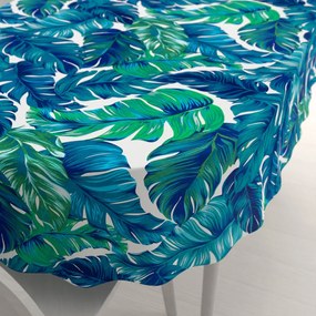 Biante Bavlnený oválny obrus Sandra SA-606 Modro-zelené tropické listy na bielom 50x100 cm